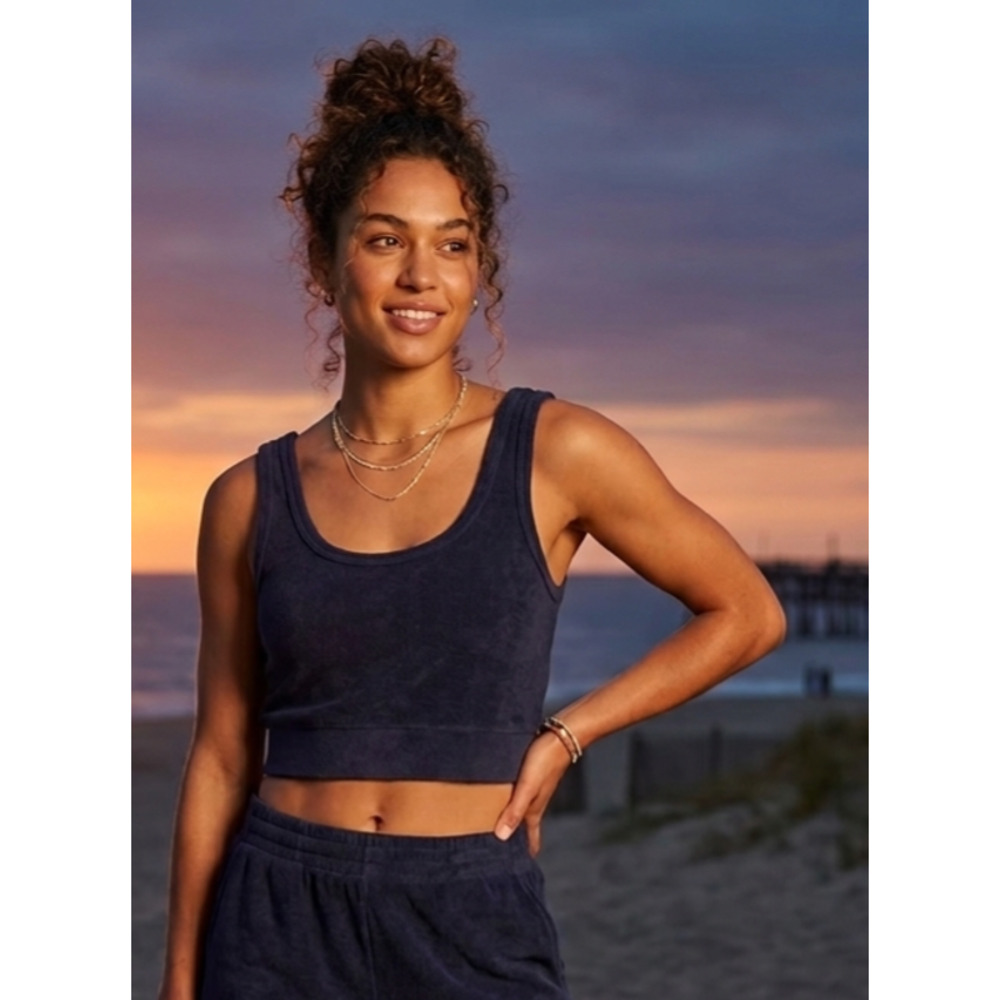 OFFLINE by Aerie Terry Cloth Scoop Neck Cropped Tank Top‎ Navy Blue Size M